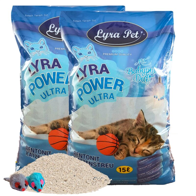 Lyra Pet - 2 x 15 Liter ® Lyra Power ultra excellent Katzenstreu Bentonit + 2 Mäuse