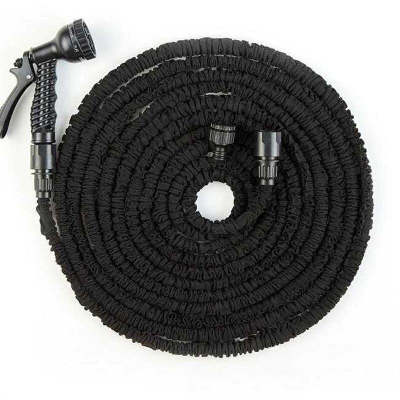 30 m dehnbarer Gartenschlauch mit 7-Funktions-Spritzpistole, magischer dehnbarer Gartenschlauch (Schwarz)