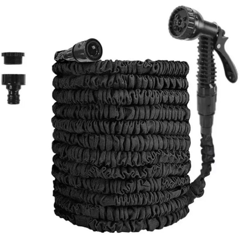 30 m (schwarz) flexibler, dehnbarer Gartenschlauch mit 7-Funktions-Spritzpistole, magischer dehnbarer Gartenschlauch