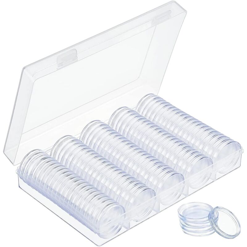 30 mm Münzkapseln, runde Münzkapseln aus Kunststoff, Münzkapseln mit Aufbewahrungsbox zum Sammeln von Münzen, 100 Stück