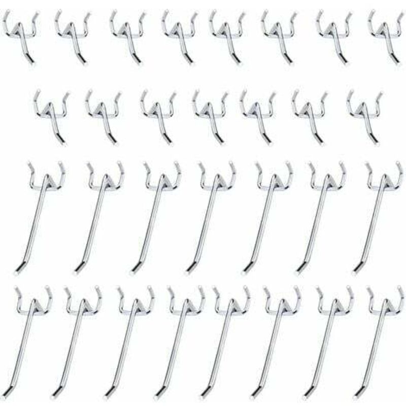 30 Stück Metall-Stecktafel-Haken, Stecktafel-Zubehör, 10 cm und 5 cm Einzelhaken-Set für Garagen, Geräteschuppen, Werkstätten