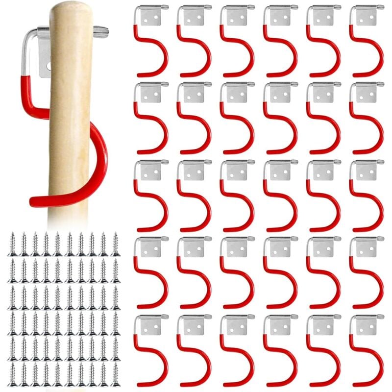 Linghhang - 30 Stück Metallhaken für Gartengeräte – Metallhaken – Halter für Gartengeräte – rutschfeste Wandhalterung aus Gummi