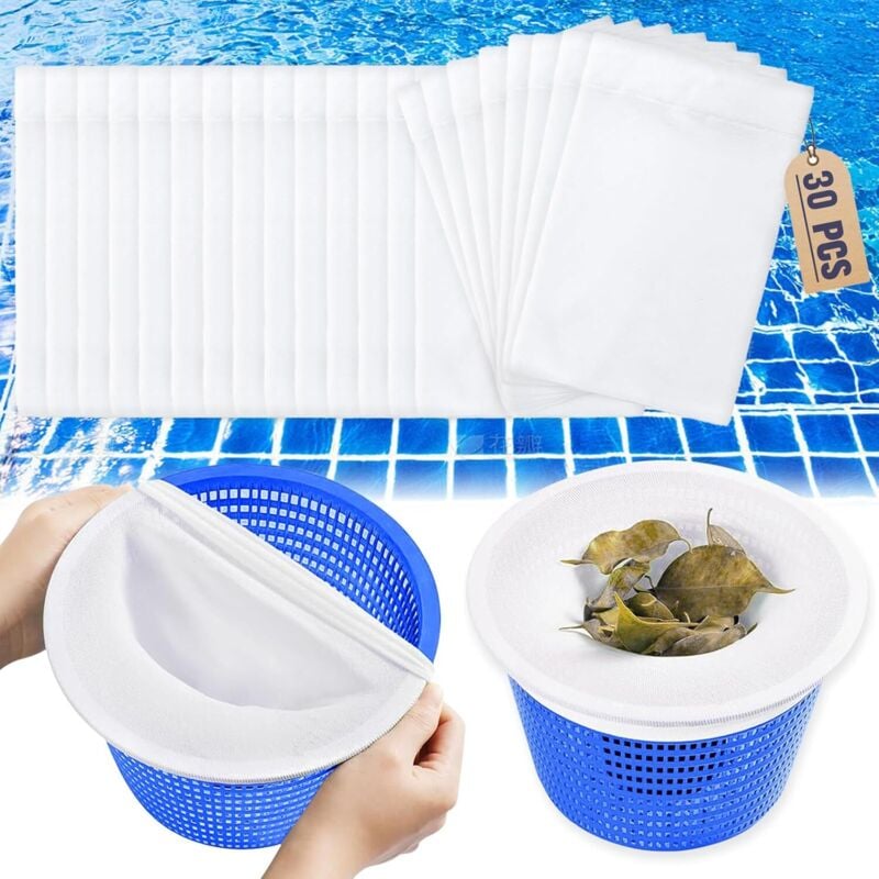 30 Stück Pool-Skimmer-Socken, wiederverwendbare Pool-Filtersocken, Pool-Skimmer-Socken, Pool-Zubehör für Skimmer