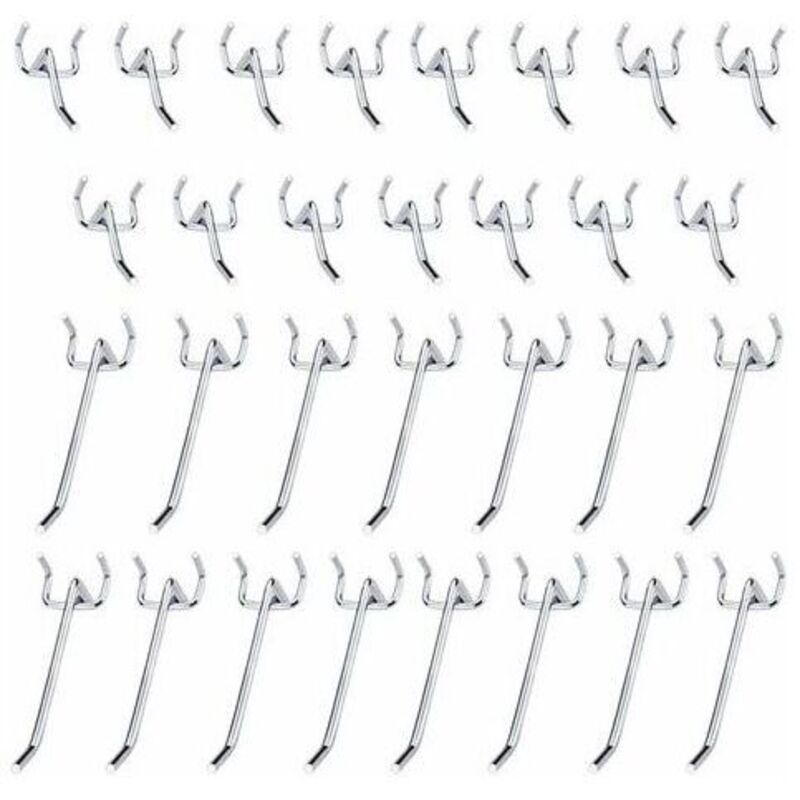 30 Stück Stecktafel-Haken, Metall-Stecktafel-Haken, Zubehör – 10 cm und 5 cm Einzelhaken-Set für Garagen, Geräteschuppen, Werkstätten