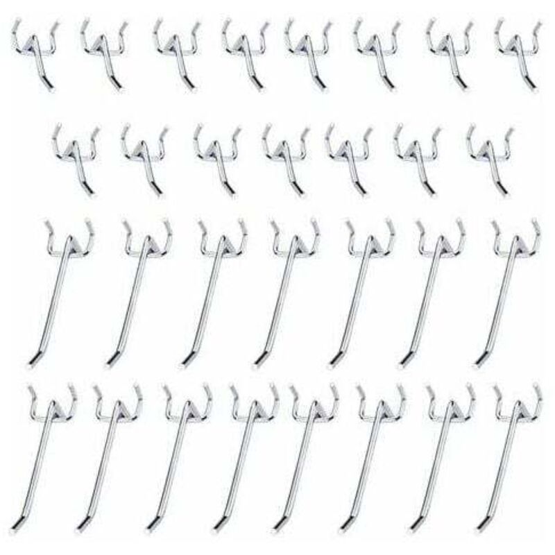 30 Stück Stecktafel-Haken, Metall-Stecktafel-Haken, Zubehör – 10 cm und 5 cm Einzelhaken-Set für Garagen, Geräteschuppen, Werkstätten