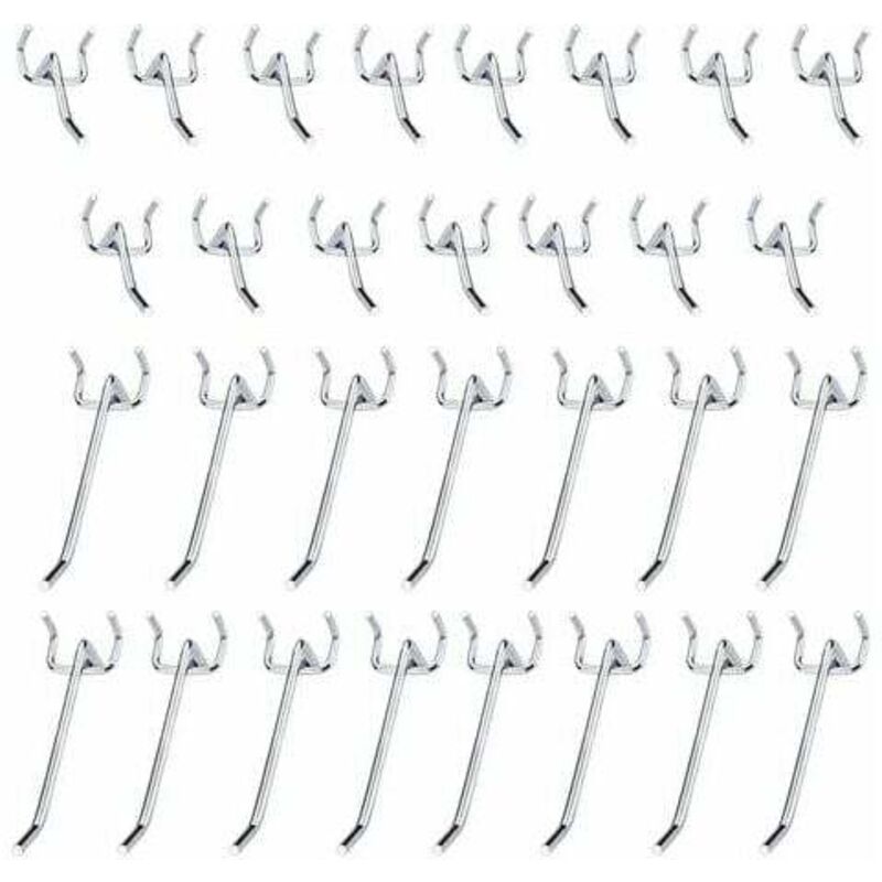 Rapanda - 30 Stück Stecktafelhaken, Metall-Stecktafelhaken, Zubehör – 10 cm und 5 cm Einzelhaken-Set für Garagen, Geräteschuppen, Werkstätten –