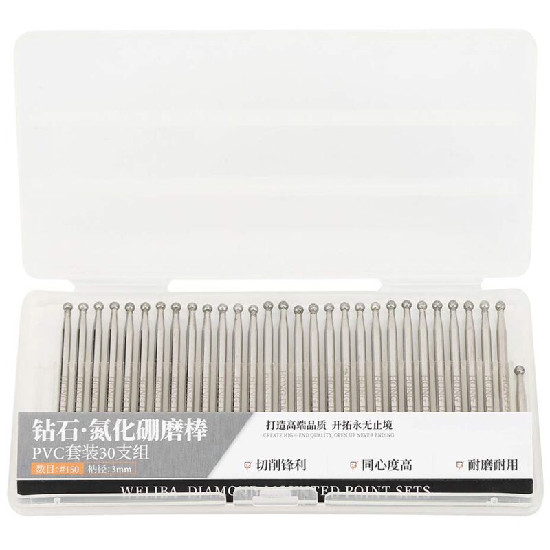 Ej.life - 30-teilige Diamant Fräser Set Diamant Schleifstift 3mm Kugelkopf Diamantschleifbits Runde Schleifwerkzeuge Diamant-Frässtifte Schleifbohrer