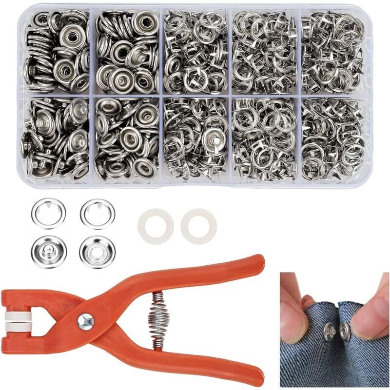300 Stück 10-mm-Druckknöpfe, Nähknöpfe mit Druckknopfzange, silberfarbene Metall-Nähknöpfe mit Aufbewahrungsbox, Nähknopfzange für Kinderkleidung