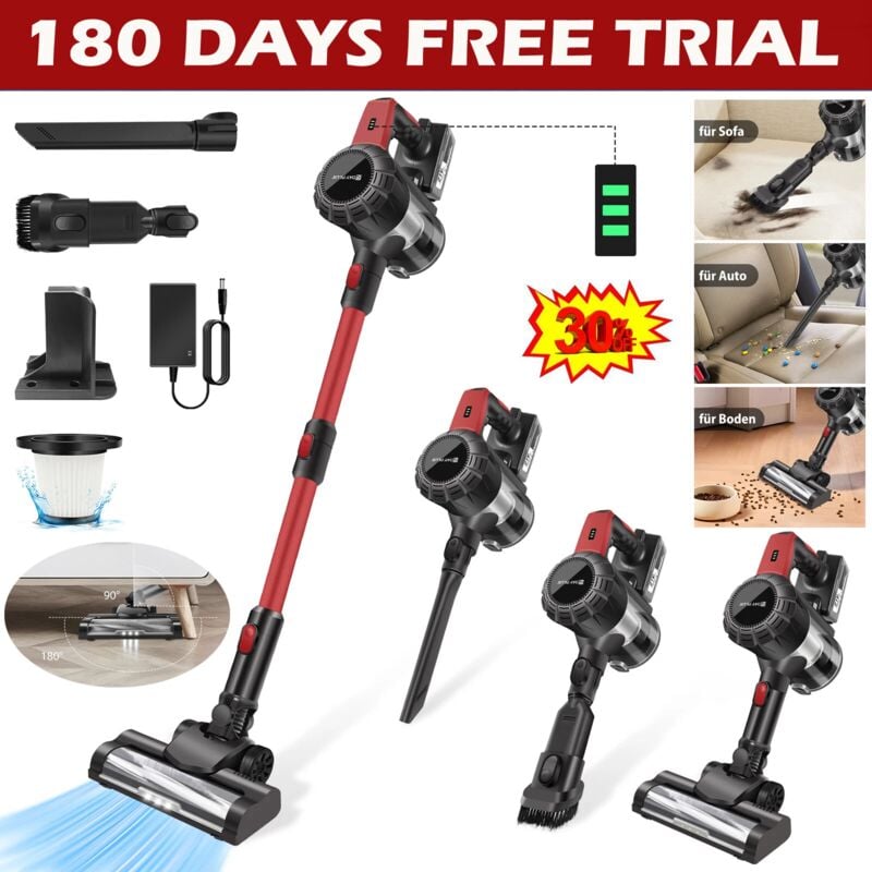 30000PA Akku Staubsauger beutellos kabellos Bodensauger Handstaubsauger 6-in-1