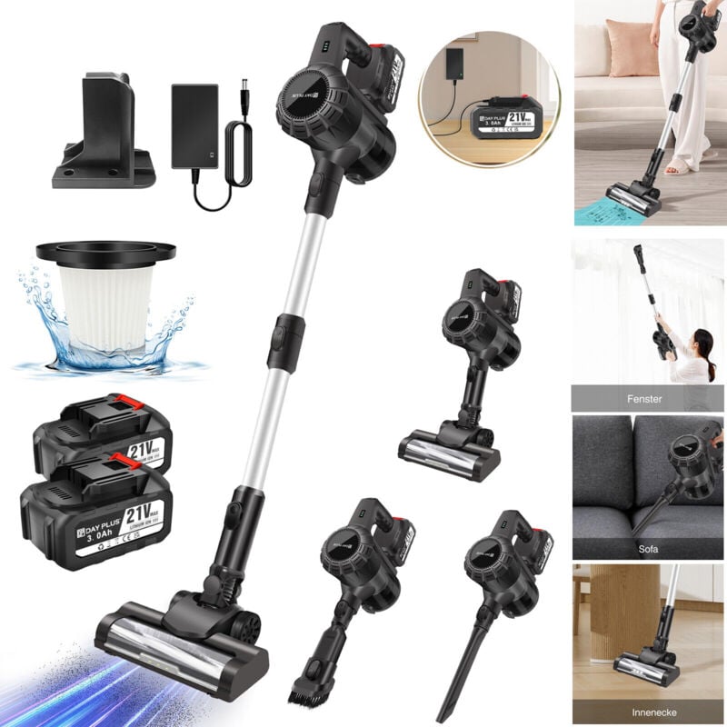 30000Pa Clean Kabellos Staubsauger 6 IN 1 mit 2X Lithium Akku Handstaubsauger 3600W