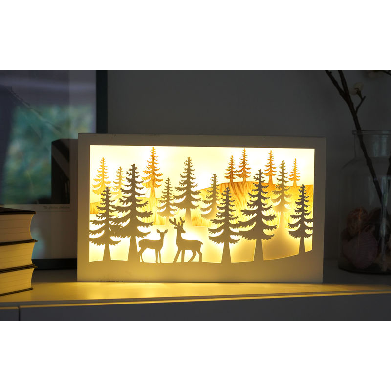 Led Deko Leuchte Winterlandschaft - Holz Weihnachtsdeko beleuchtet