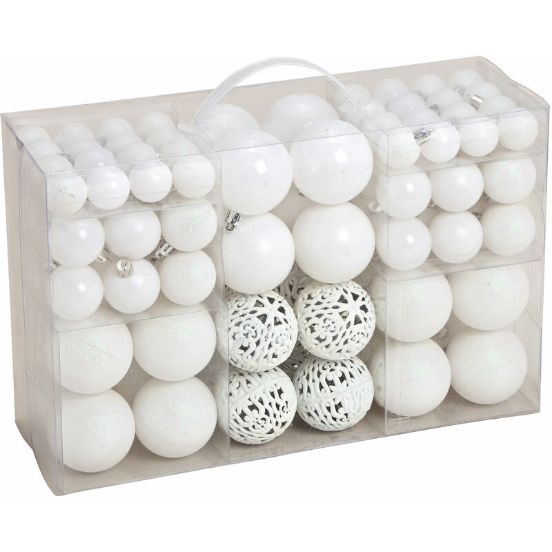 Spetebo - Kunststoff Christbaumkugeln 100 Teile Set - weiß - Weihnachtskugeln bruchsicher