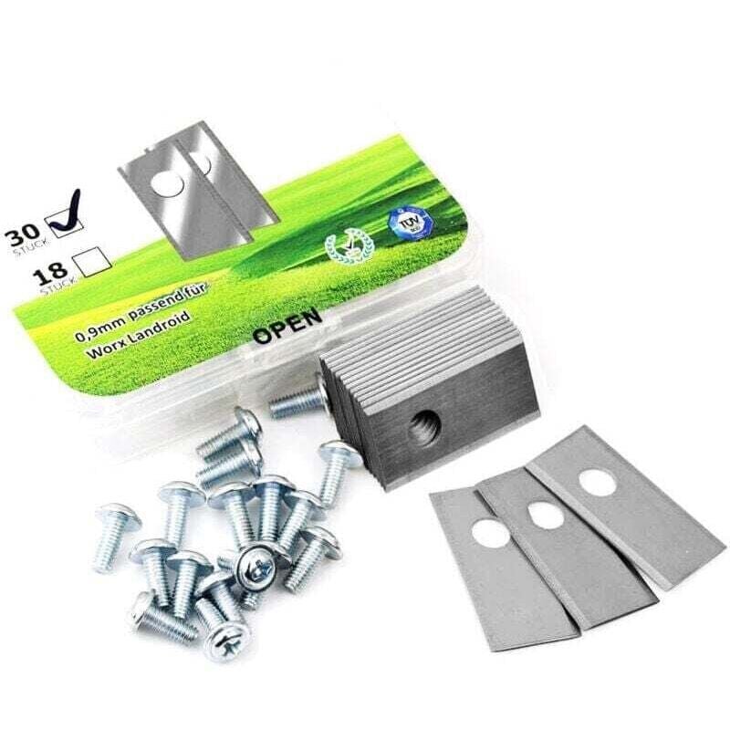 30er-Pack Ersatzmesser für Mähroboter aus Edelstahl und Titan, inklusive Schrauben, Zubehör für Mähroboter, kompatibel mit Worx Landxcape und Einhell