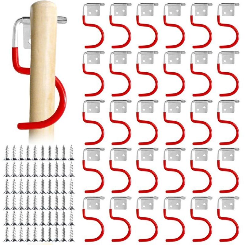 30er-Pack Metallhaken für Gartengeräte, Metallhaken, Gartengerätehalter, rutschfeste Gummi-Wandhalterung