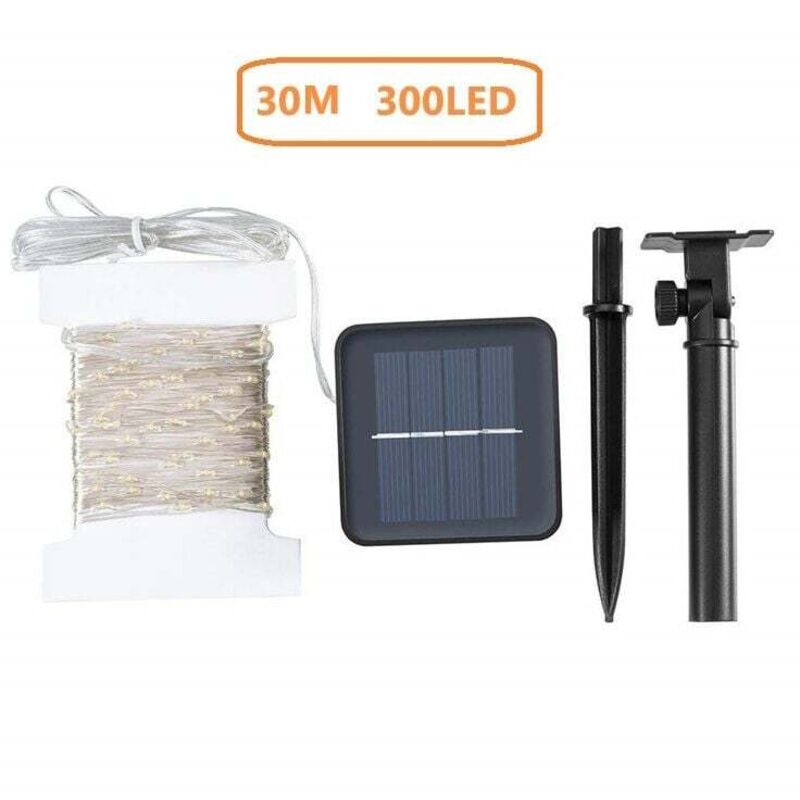 30M 300 led Solar Lichterkette Kupferdraht Outdoor Lichterkette Wasserdicht Gartendekoration Weihnachtsbeleuchtung Girlande, Weiß