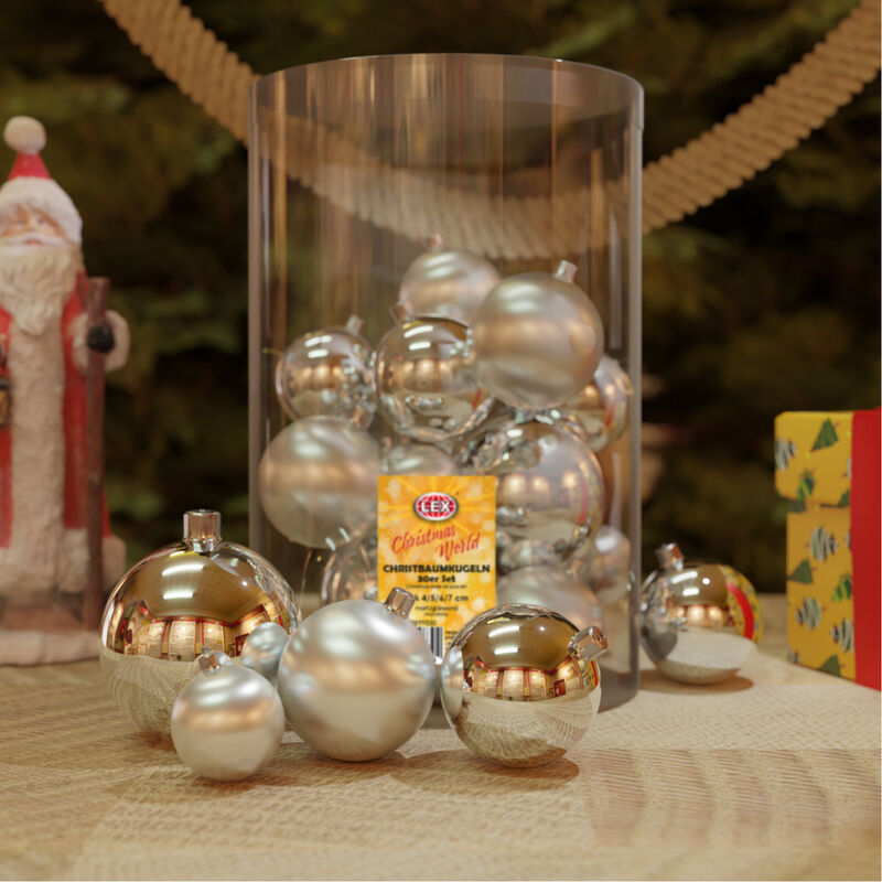 30tlg. Weihnachtskugeln silber ø 4/5/6/7cm-MYW99830-Silber