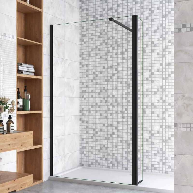 Duschparadies-de - 160x200cm Schwarz Walkin Duschkabine + 30x200cm Flipper Panel +73-120cm Stabilisator 8mm Nano-ESG Duschtrennwand