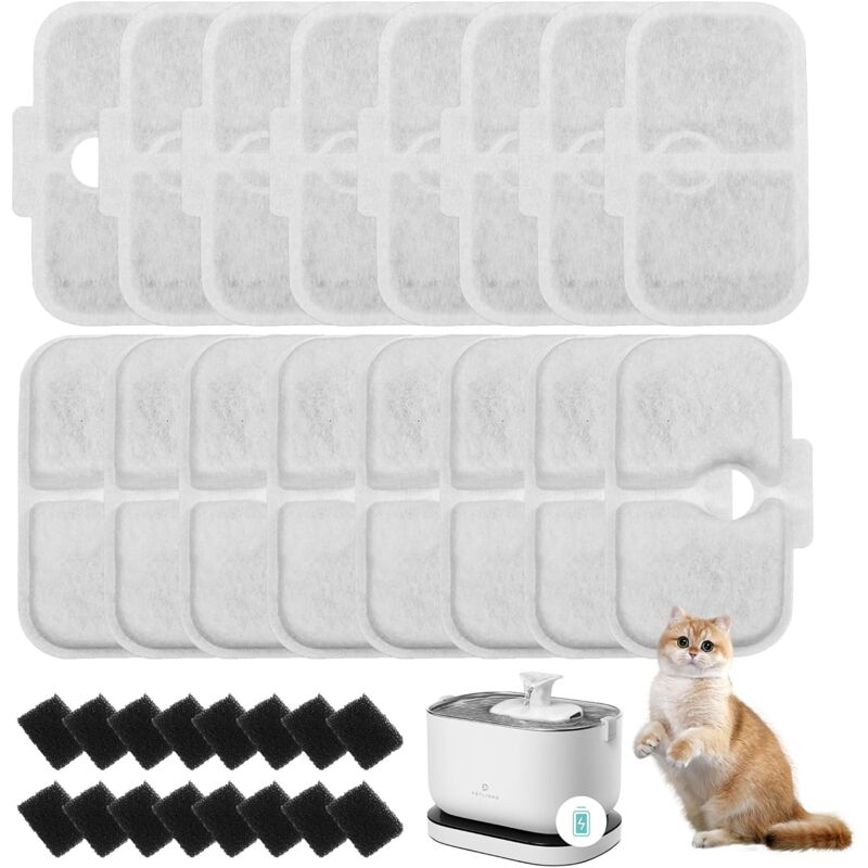 32 Stück Petlibro Katzen-Trinkbrunnenfilter, verpackt für PLWF105/PLWF115/PLWF005 Katzen-Trinkbrunnen, 16 Filterkartuschen und 16 Schaumstoffschwämme