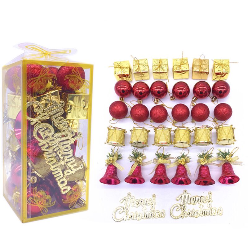 32-teiliger Weihnachtsbaumschmuck, Weihnachtskugeln, Festtagsornamente, Weihnachtsdekorationen, goldene und rote Weihnachtsdekorationen aus Kunststoff