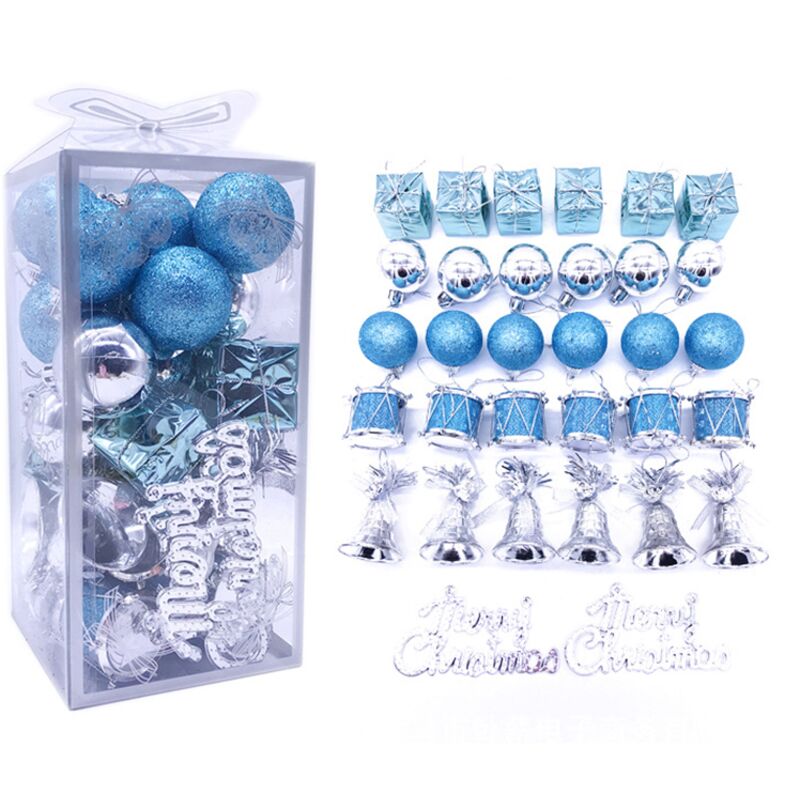 32-teiliger Weihnachtsbaumschmuck, Weihnachtskugeln, Festtagsornamente, Weihnachtsdekorationen, silberne und blaue Weihnachtsdekorationen aus