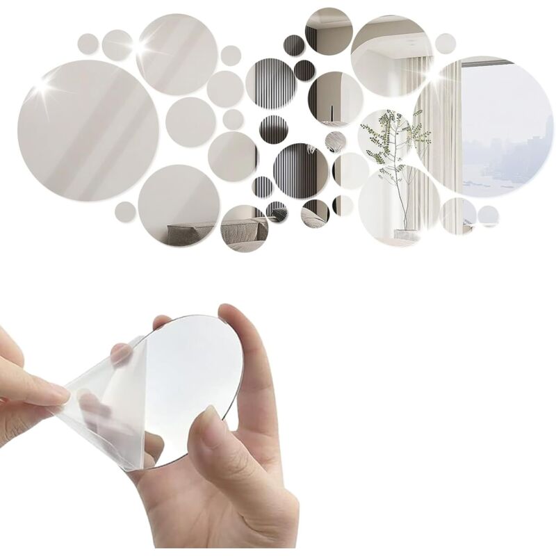 32-teiliges Set Spiegel-Wandaufkleber, runde 3D-Acryl-Wandtattoos zum Selbstkleben, abnehmbare DIY-Dekoration für Badezimmer, Wohnzimmer und