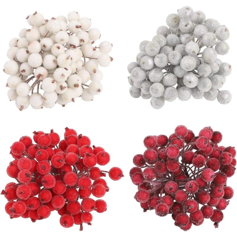 320 Stück künstliche Weihnachtsfruchtbeere, Mini-Weihnachtsmatte, künstliche Stechpalmenbeeren, verdrahteter Stiel, Schaumstoffblume, künstliche