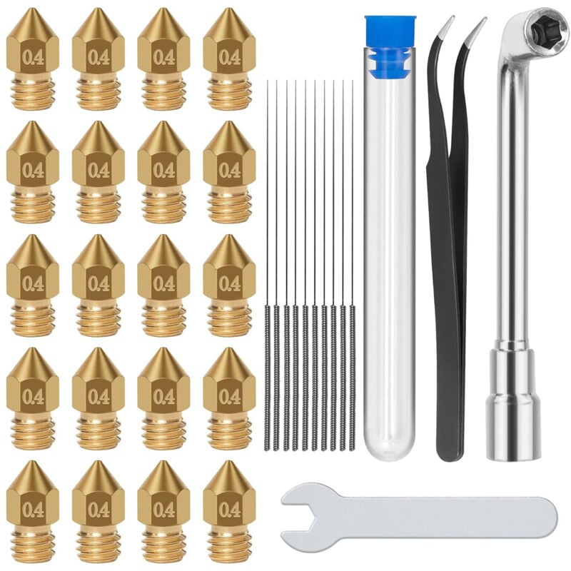 Jalleria - 33 Stück Messing-3D-Druckerdüse 0,4 mm 0,2 mm 0,6 mm für Creality Ender 3 V2 / Ender 3 / Ender 3 Pro / Ender 3 Max / Ender 5 Pro/Ender 3
