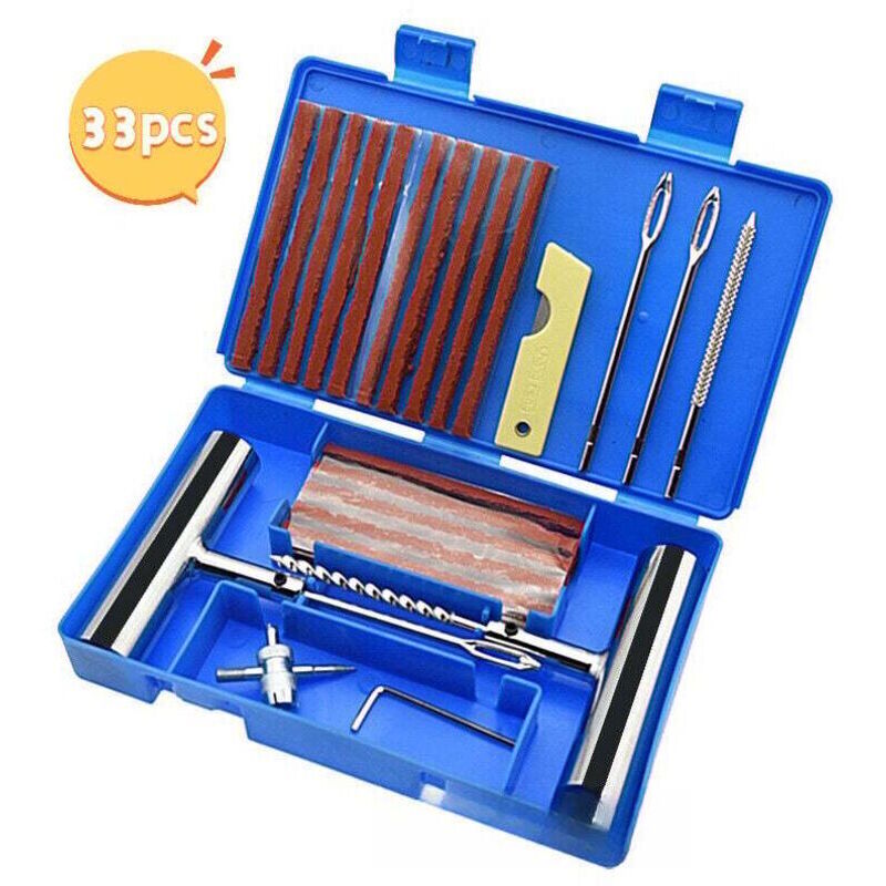 33-teiliges Set, Reifenreparaturset, Auto-Pannenreparaturset, Pannenreparaturwerkzeug, geeignet für Auto- und Motorradreifen
