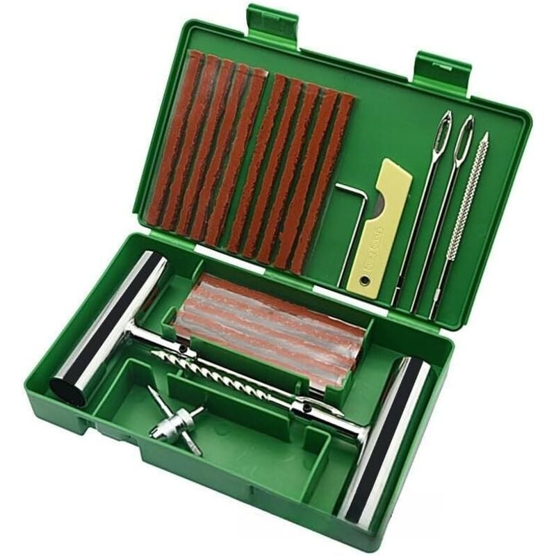 33-teiliges Set, Reifenreparaturset, Auto-Pannenreparaturset, Pannenreparaturwerkzeuge, geeignet für Auto- und Motorradreifen, grün