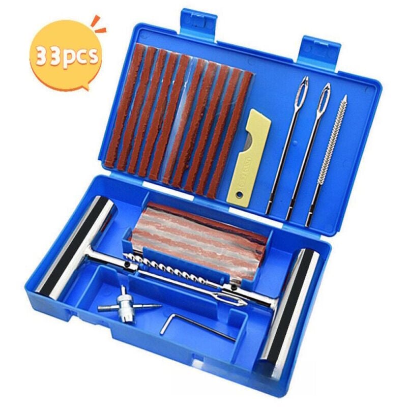 33-teiliges Set, Reifenreparaturset, Auto-Pannenreparaturset, Reifenreparaturwerkzeuge, geeignet für Auto- und Motorradreifen