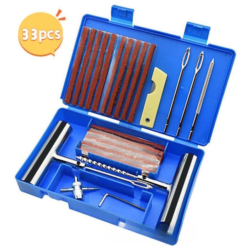 33-teiliges Set, Reifenreparaturset, Auto-Pannenreparaturset, Reifenreparaturwerkzeuge, geeignet für Auto- und Motorradreifen