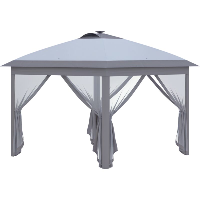 Outsunny Pavillon 3,3 x 3,3 m Faltpavillon mit LED, USB-Ladeanschluss Pop-Up-Pavillon mit Mesh-Seitenwände Gartenpavillon mit Sonnenschutz inkl.