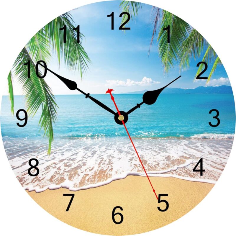 34 cm Sommer-Palmen-Wanduhr, tropische hawaiianische Küstenuhren, leise, nicht tickend, leicht lesbare Wanduhr für Küche/Schlafzimmer/Wohnzimmer
