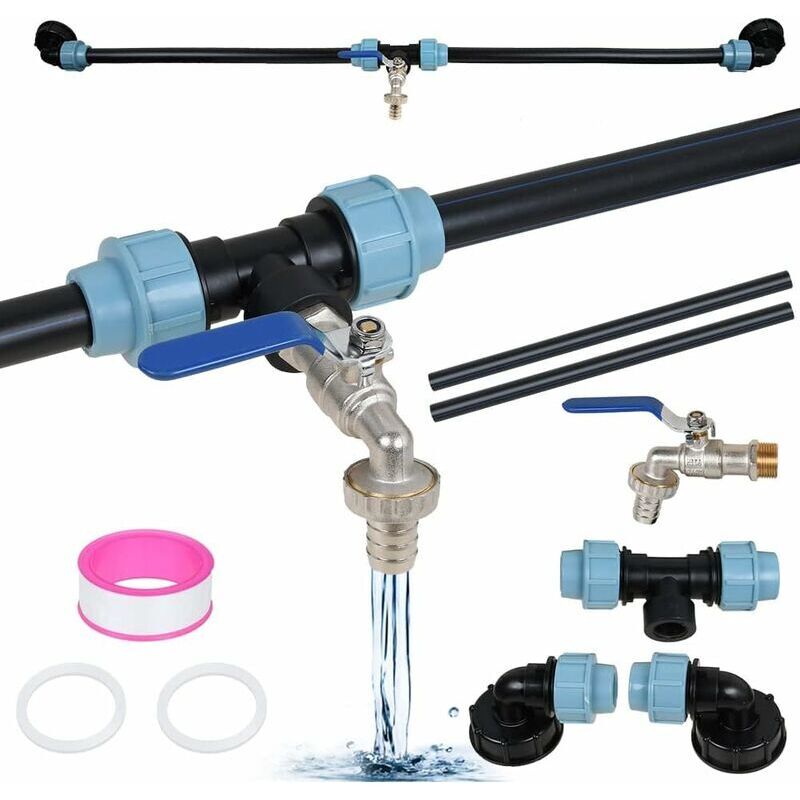 3/4' IBC-Tankhahn + IBC-Tank-Ablassadapter S60x6 DN50 + 3/4' Schlauchanschluss-Set, für Wasserhahn-Tank-Zubehör, Premium-Messing - RWSel de-neige