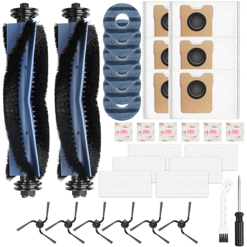 34 Stück Zubehörset für Eufy Omni C10 Roboter Staubsauger Zubehör, 2Hauptbürste,6Staubbeutel 6Wischtücher,6Seitenbürsten,6Filter,6Vanillechip,