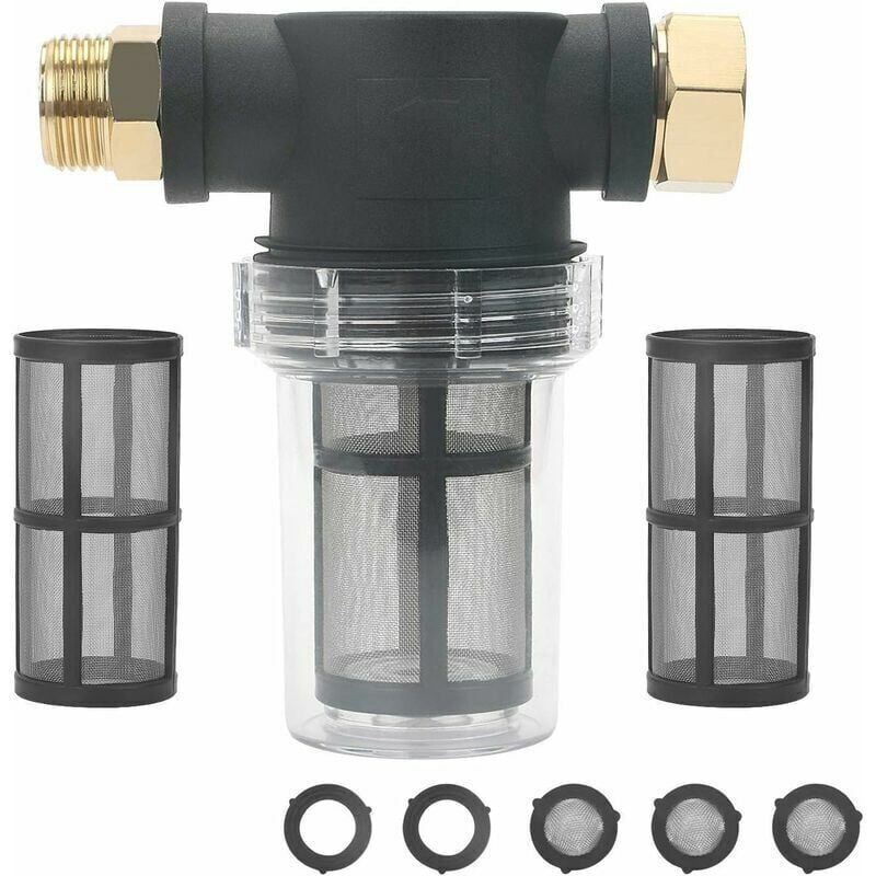 3/4 Zoll Gartenfilter für Hochdruckreiniger - Sedimentfilter - Wasserfilter - Wasserfilter - mit 2 x 100er Gewindefilter mumu