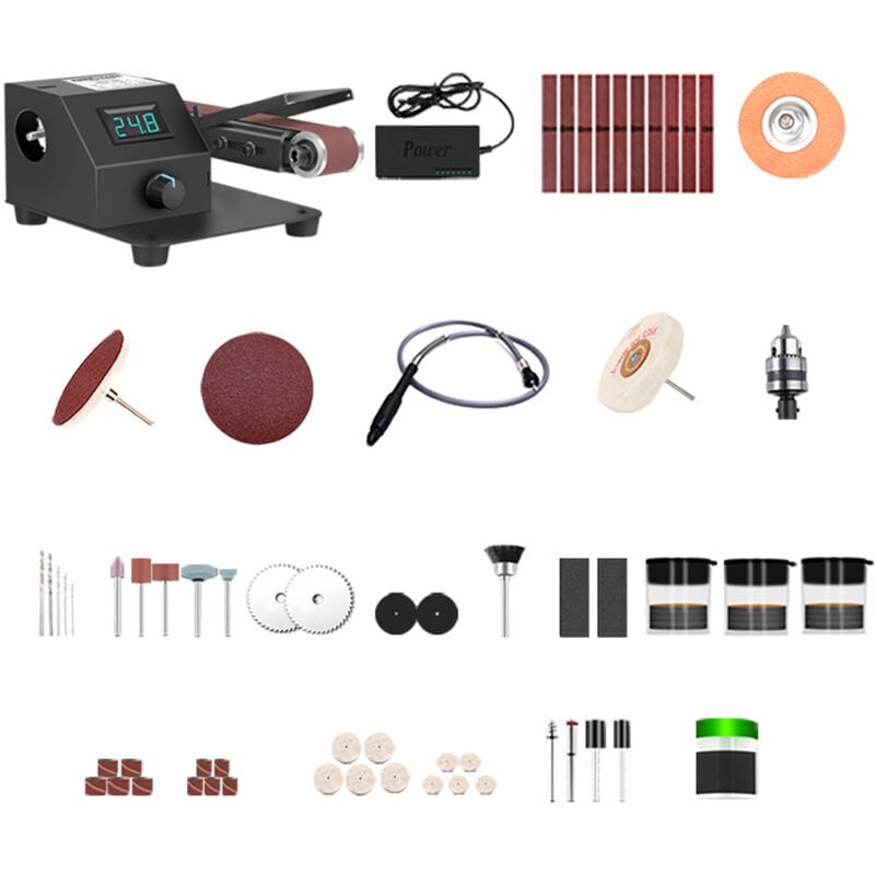 350 W Mini-Bandschleifer, elektrische Schleif- und Poliermaschine, vertikale und horizontale Schleifmaschine mit 10 Schleifbändern (Bandgröße: 30 x
