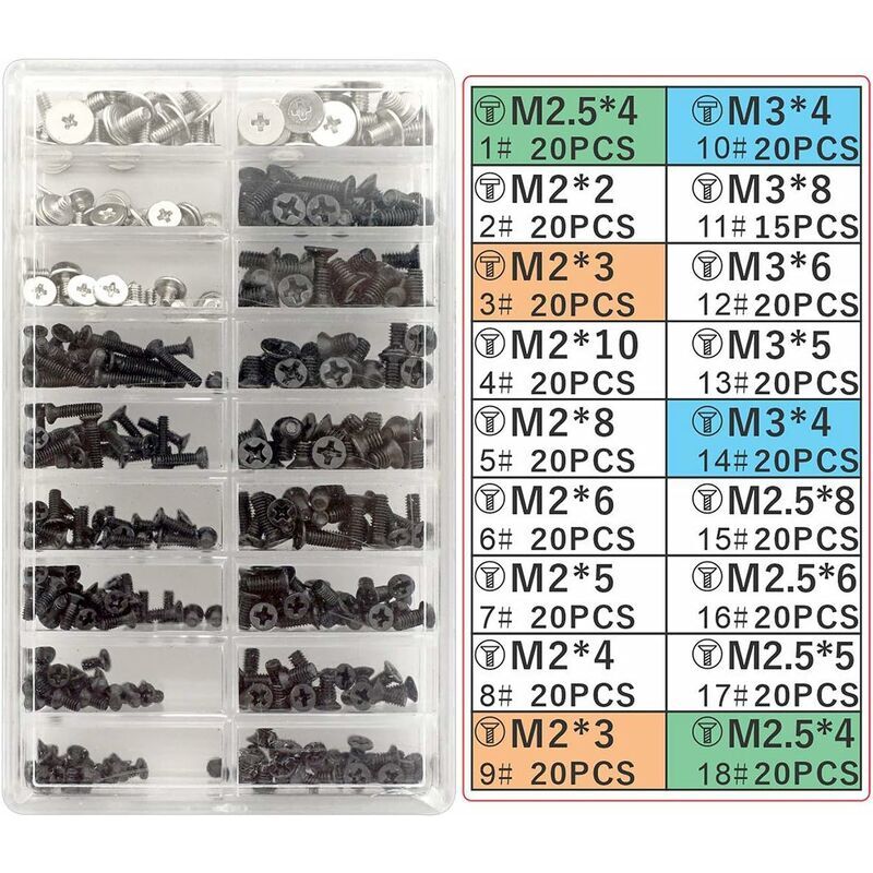 355-teiliges universelles Laptop-Schraubenset für M.2-SSD, M2-M3-M5-Festplatte, Schwarz – M2-M5-M3-Schraubensatz im Lieferumfang enthalten