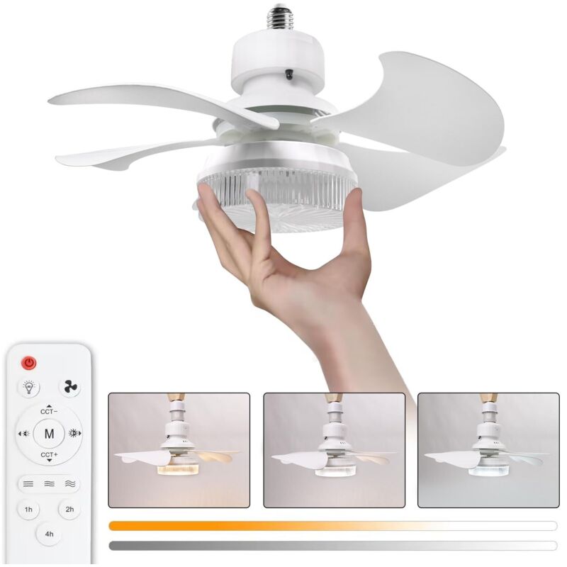 36 cm leiser Deckenventilator mit Licht und Fernbedienung, 30 W Ventilatorlampe mit E27-Fassung, dimmbarer LED-Deckenventilator für Schlafzimmer,