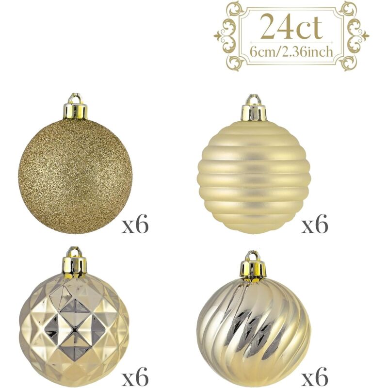 36 Stück Weihnachtskugeln zum Aufhängen, Acrylkugeln, hängende Weihnachtskugeln 6 cm – Gold