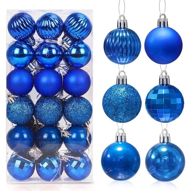 36-teiliges Set blauer Weihnachtskugeln, 4 cm große Kunststoff-Weihnachtskugeln, Christbaumkugeln, Hängekugeln, für Weihnachten, Hochzeiten, Zuhause
