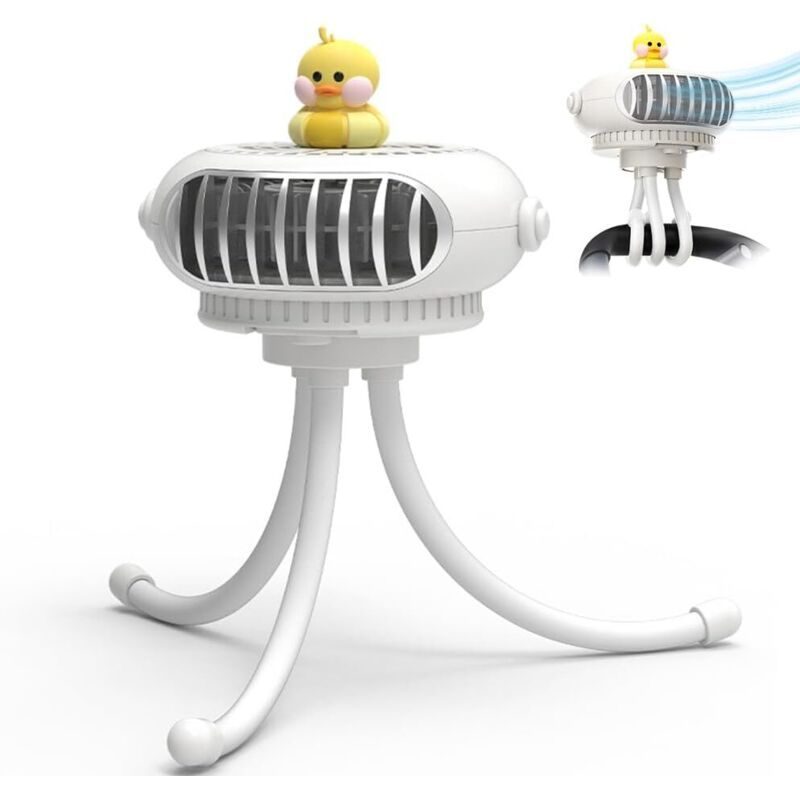 360° drehbarer flügelloser Kinderwagenventilator für Babys, flexibles Stativ, leiser USB-Ventilator mit Nachtlicht, tragbarer Ventilator für Bett,
