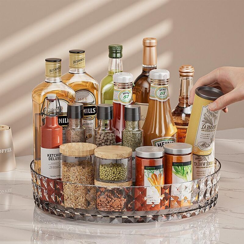 360° drehbarer Küchenkühlschrank-Drehteller, Lazy Susan Aufbewahrungsorganizer für Gewürze, Snacks, Flaschen, Kosmetik (Transparent)