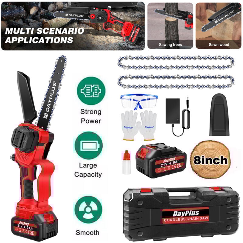 3600W 8 Zoll Elektro-Kettensäge Schnurlose Kettensäge & 4000mAh Akku + 2 Ketten