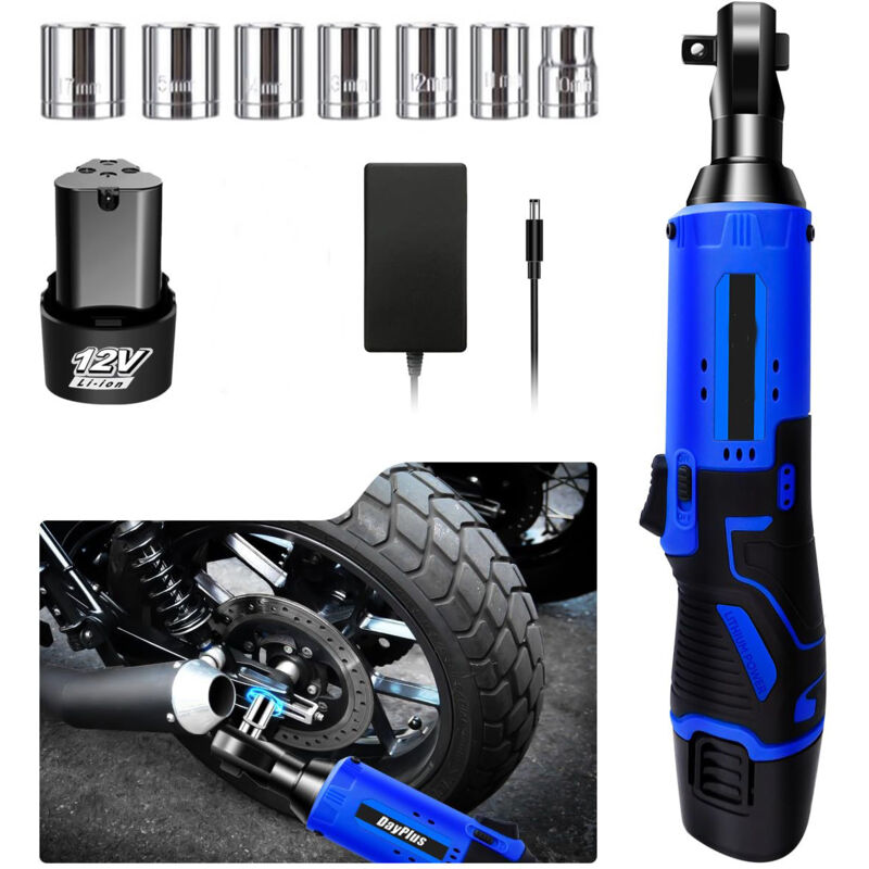 3/8'-Elektro-Ratschenschlüssel-Set, 40 Nm Akku-Ratschenschlüssel, 12-V-Akku, Akku-Ratschenschraubendreher mit 7 Stecknüssen, Elektro-Ratsche für