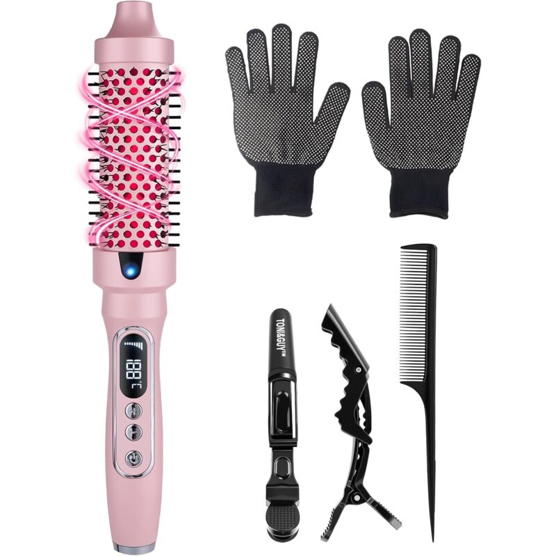 38-mm-Thermobürste, Thermobürste für Naturlocken, Heizbürste mit Digitalanzeige und 5 Temperaturstufen, für Wellen, Locken und V-förmiges Haar