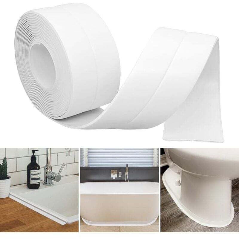 38 mm x 5 m selbstklebende, flexible PVC-Sockelleiste für Küchenecken, mit PVC-Abschlussleiste, geeignet für Küche und Bad (Weiß)