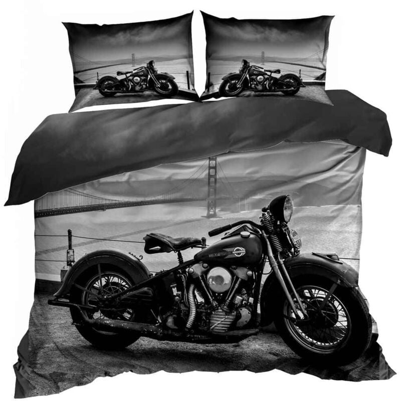 3D Baumwollsatin Bettwäsche 160x200cm BLACK CHOPPER MOTORCYCLE