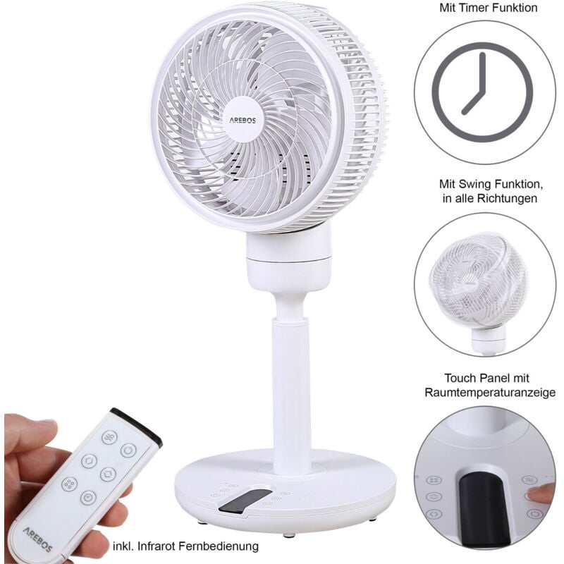 Arebos - 3D Bodenventilator Luftzirkulator Standventilator Lüfter Windmaschine 55 w