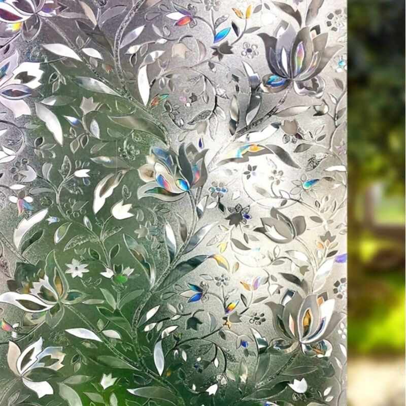 3D-Fensterfolie, elektrostatische Folie, schützt die Privatsphäre, Anti-UV, dekorative Anti-Peek-Fensterfolie, Verdunkelung mit Tulpen-Blumen-Muster